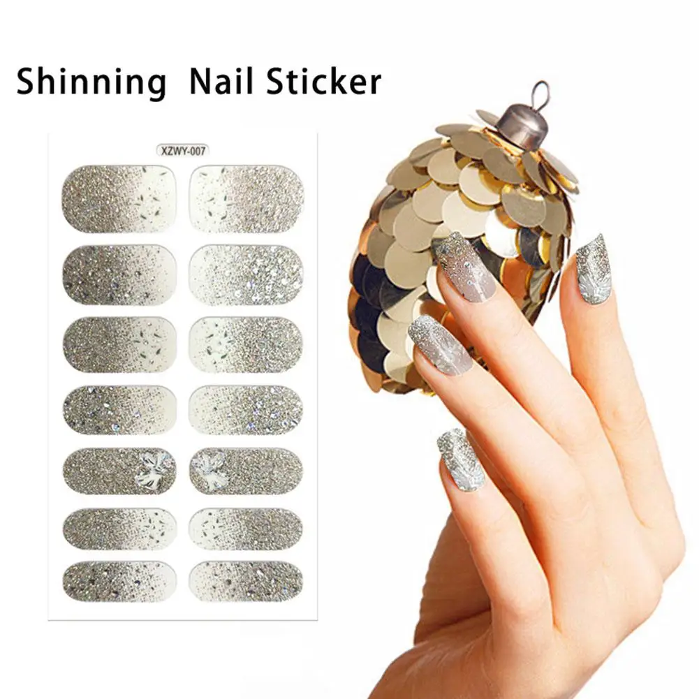 Blue Gel Nail Patch Slider Glitter Pink Adhesive Full Coverage Gel Nail Patch UV Lamp Cured Manicure for Woman & Girl I1J9