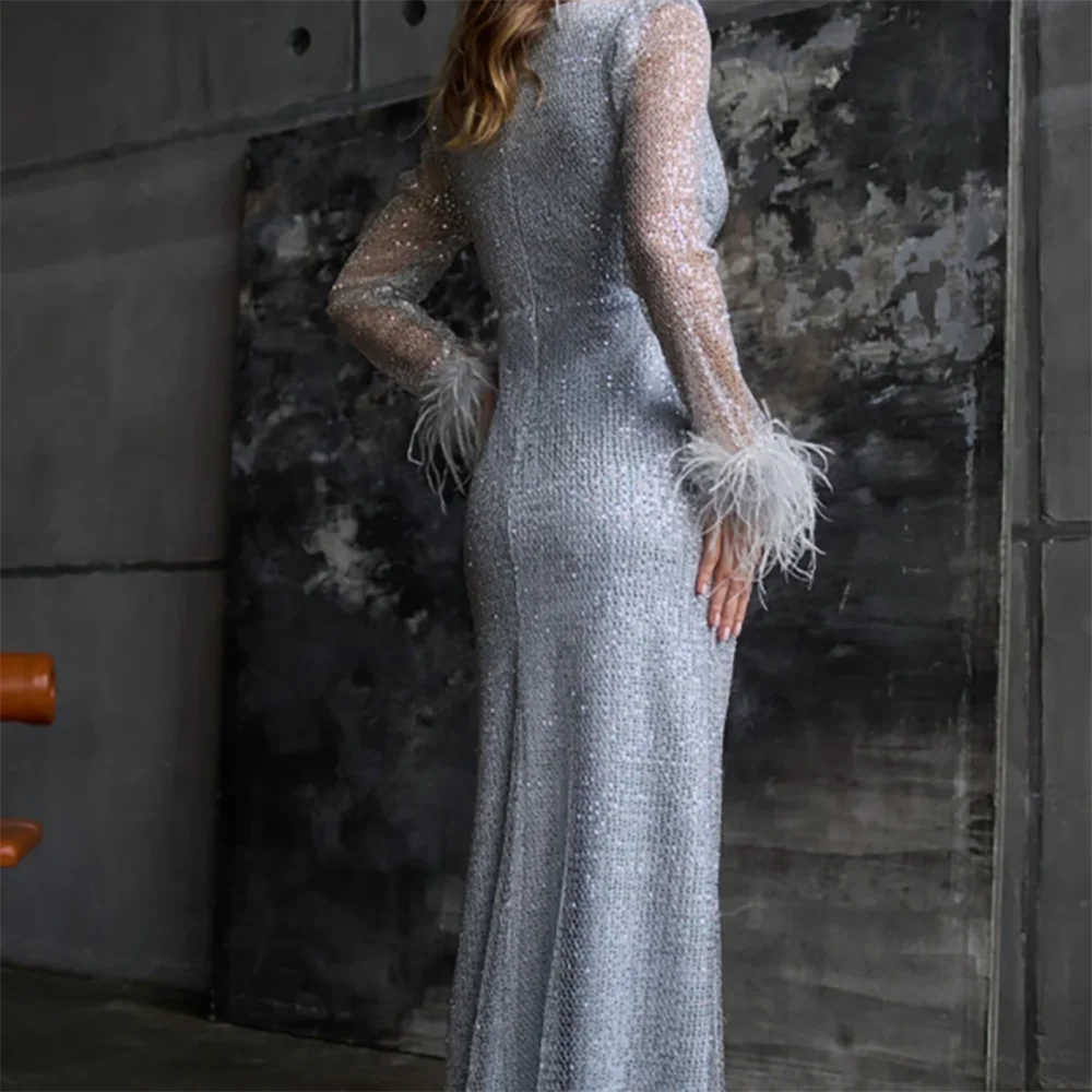 Classic V-Neck Sequined Beading Feather Straight Bride Wedding Dresses Bridal Gowns Customized