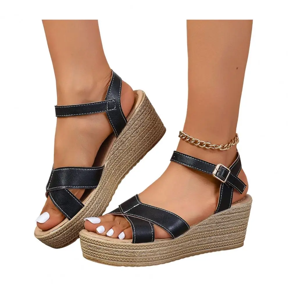 Sandalias de cuña a la moda para mujer, zapatos de plataforma con punta abierta antideslizantes de verano, zapatos elegantes con hebilla de suela de goma, Sandalias para mujer