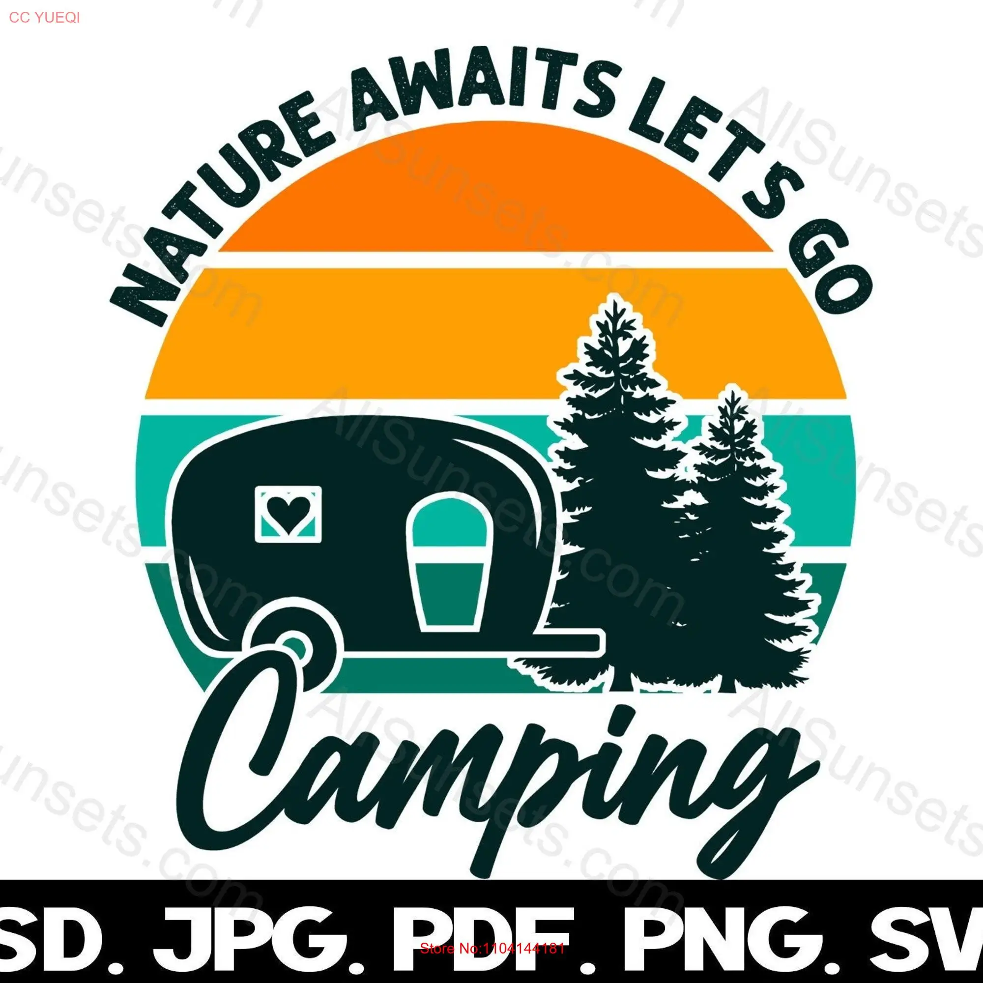 Nature Awaits Let's Go Camping T shirt Design Print on Demand or at Home PNG and SVG File Formats long or short sleeves