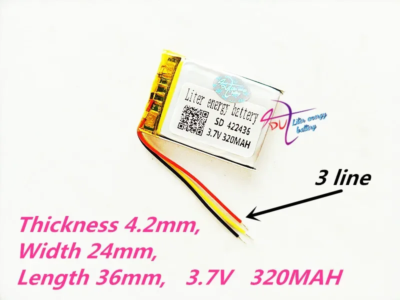 3 linii 422436 3.7V 320MAH 402535, polimerowa bateria litowo-jonowa/akumulator litowo-jonowy do TOY, POWER BANK, GPS, mp3, mp4, telefon komórkowy,