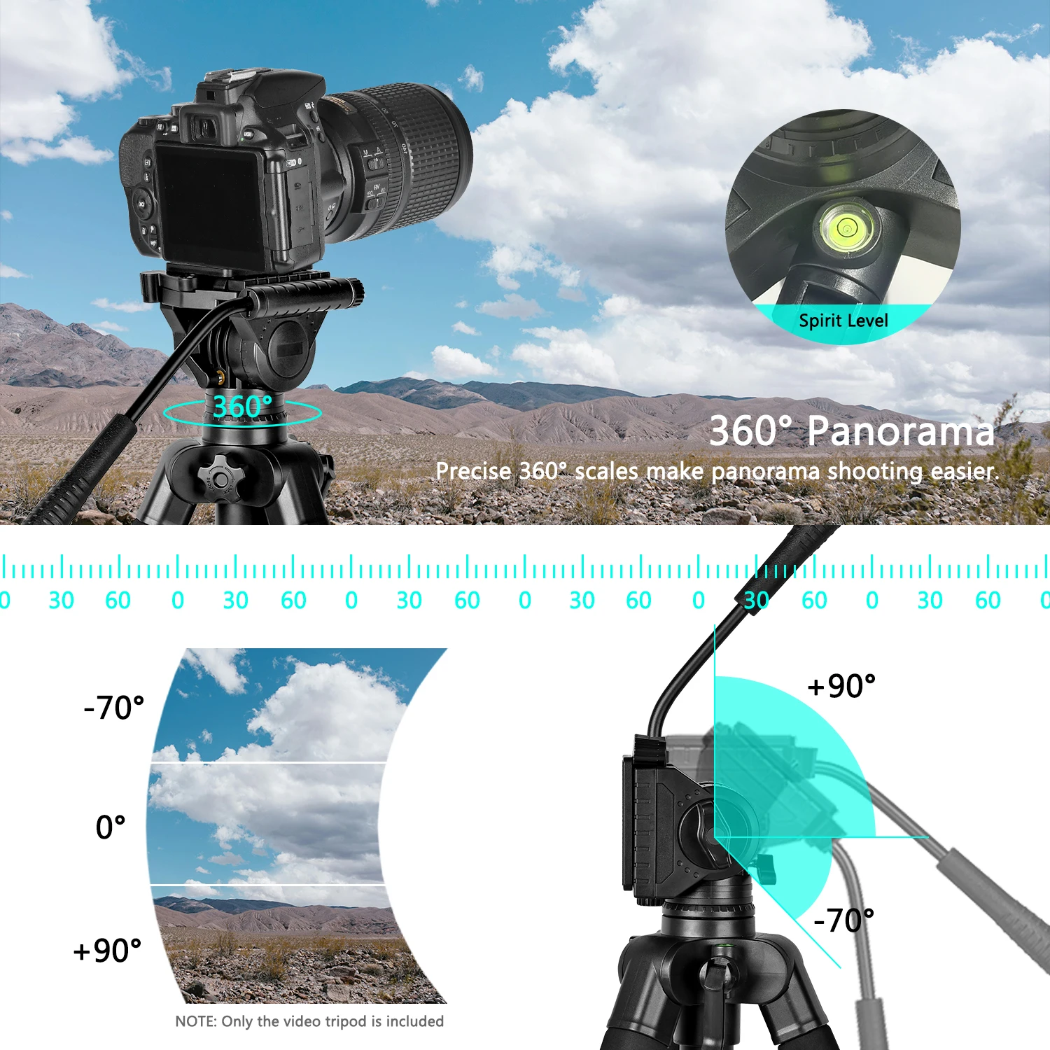 Видеоштатив, сверхмощный штатив 175 см/68,9 дюйма с жидкостной головкой на 360 градусов и быстросъемной пластиной для зеркальных фотокамер, видеокамер, камер