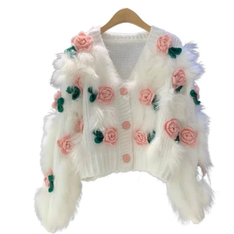 

Новый модный кардиган, весна-осень, новый нежный мягкий восковой высококачественный свитер с вышивкой, трехмерный вязаный свитер с розой, топ