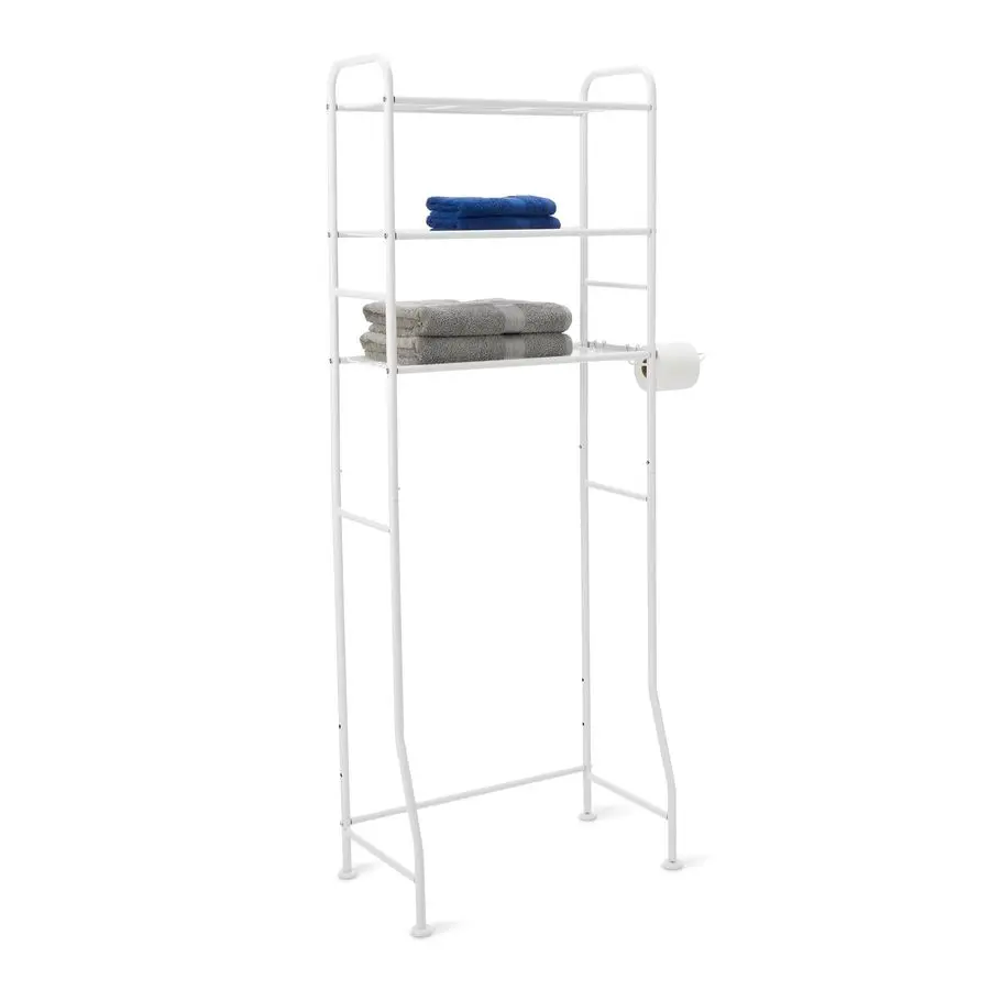 

Basics 3 Tier Bathroom Over the Toilet Storage Organizer with Paper Holders, White