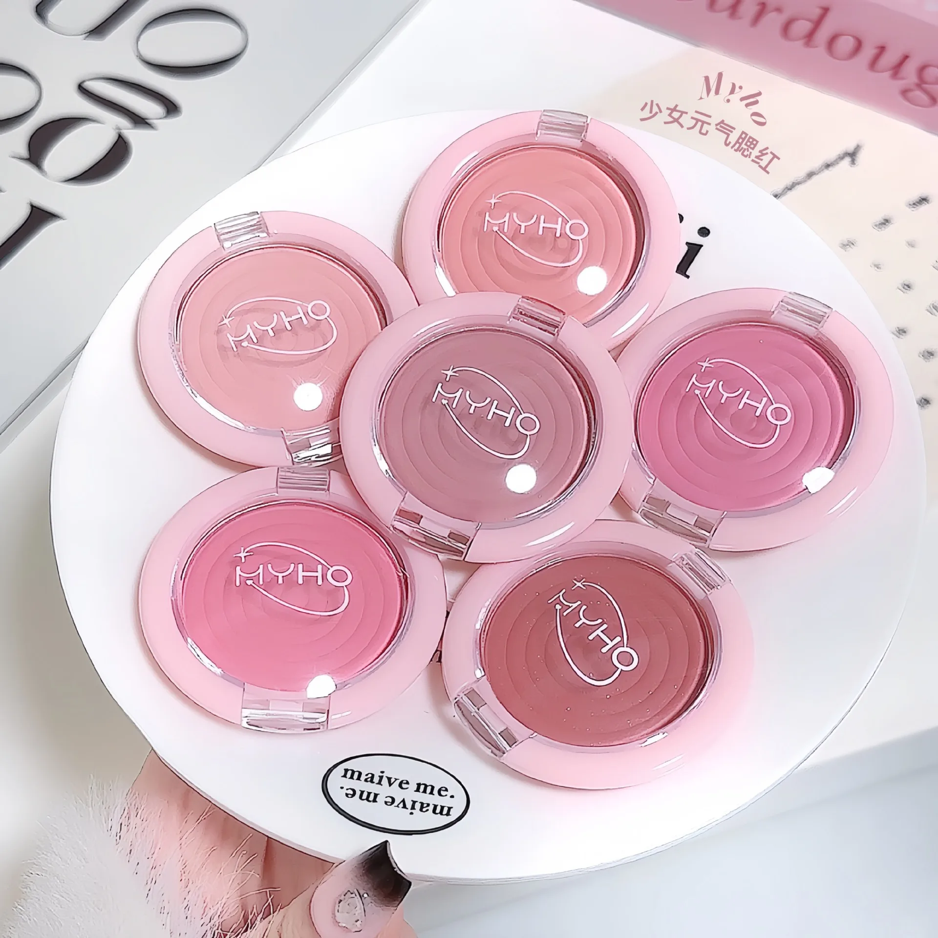 Girl's Pink Face Blush Palette Rose Cherry Cheek Tint Blusher Makeup Matte Peach Rouge Contour Shadow
