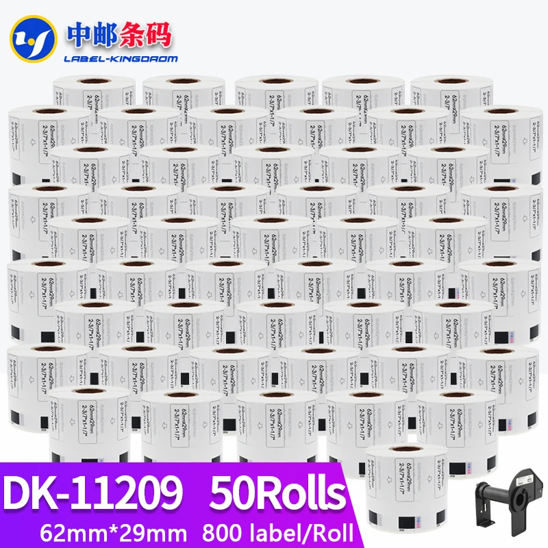 50 Rolls Compatible DK-11209 Label 62mm*29mm Die Cut Work for Brother Printer White Paper DK11209 DK-1209