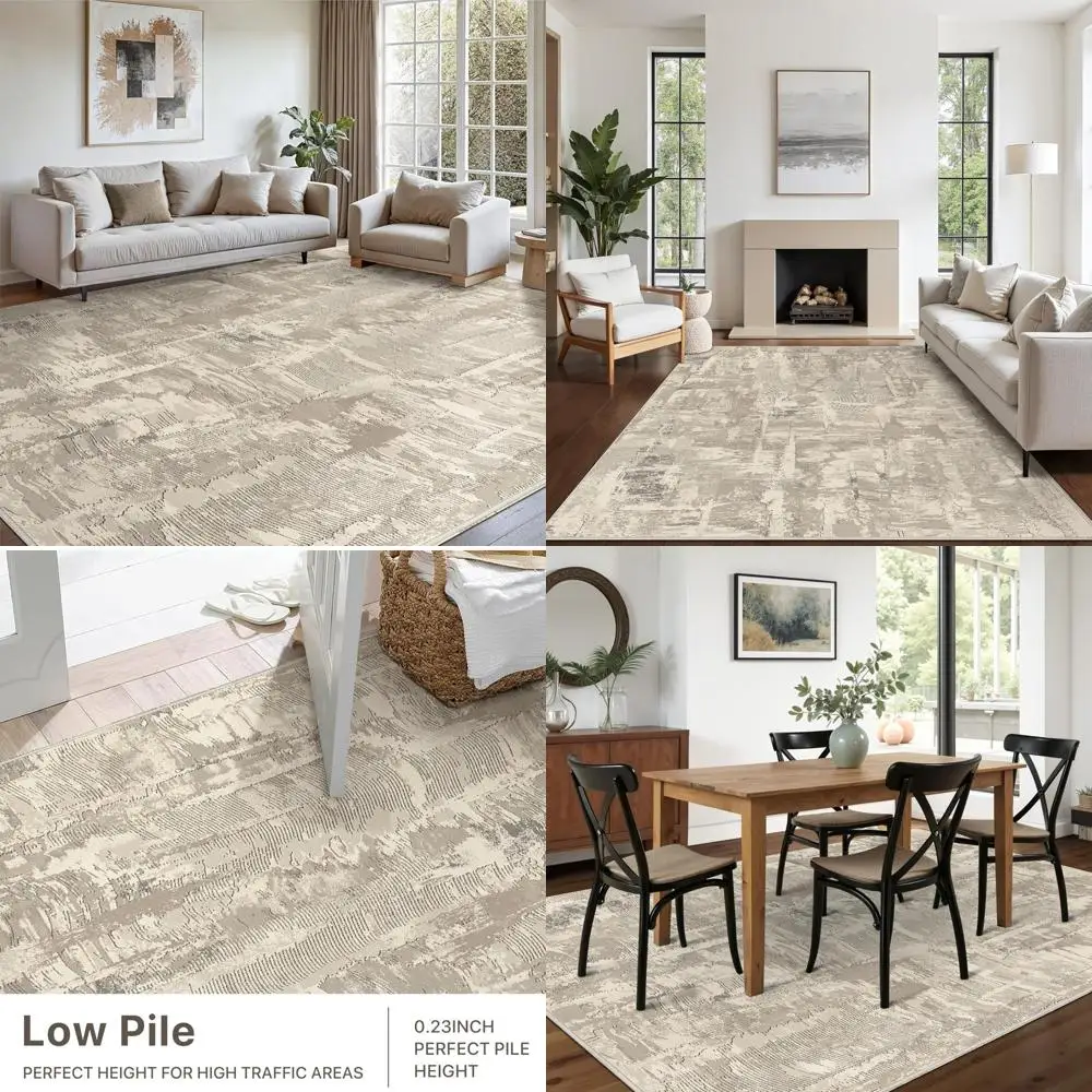 

Large Modern Abstract 8x10 Area Rug for Living Room and Bedroom, Washable Low Pile Indoor Carpet with Non-Slip Backing