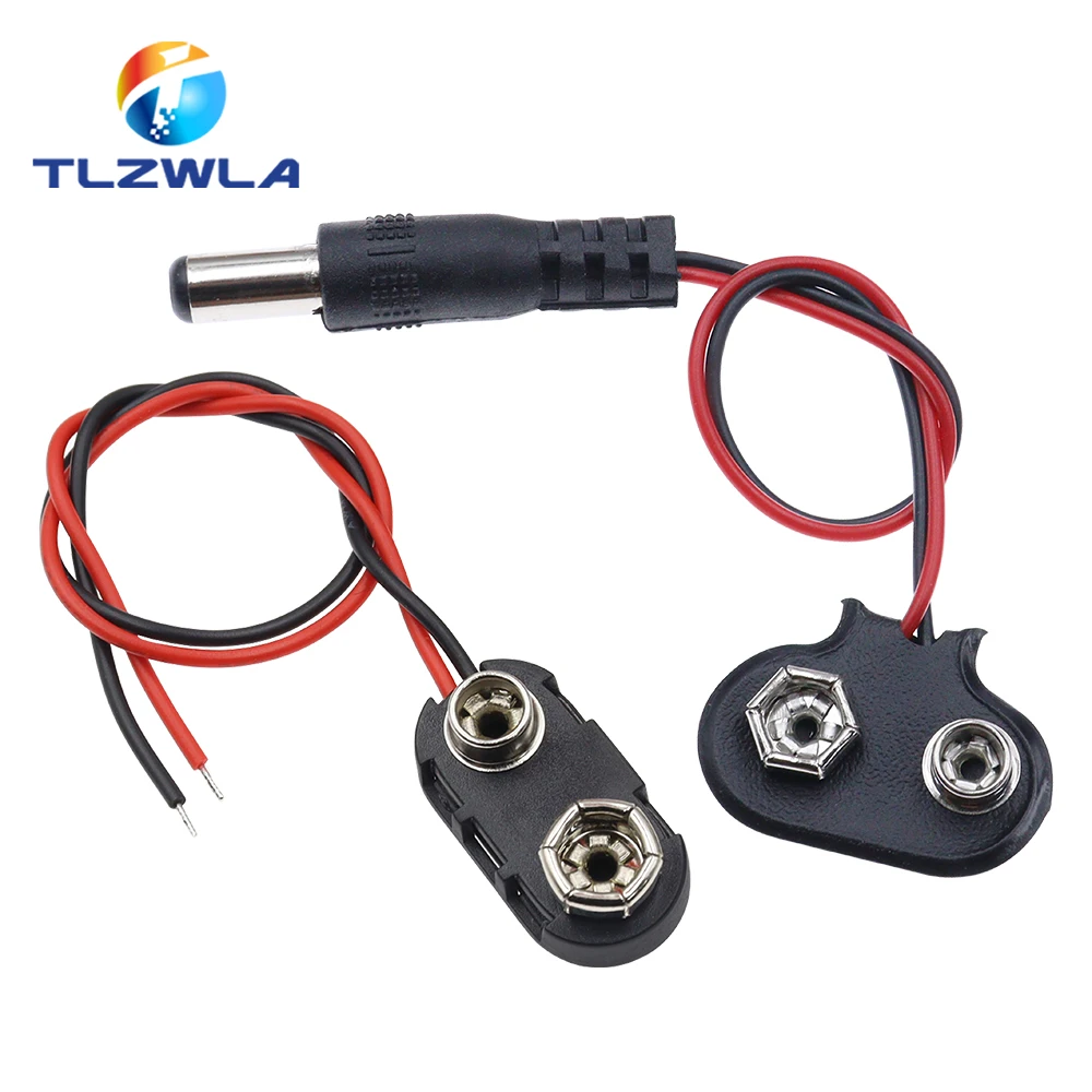 9V Battery Clips 15cm Black Red 2Wired Cable Connection Connector Buckle 9 Volt Battery Clip Connector Battery Holder