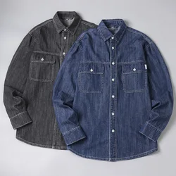 メンズ長袖デニムシャツ,ルーズフィット,ラージサイズ,春,秋,5xl,6xl,7xl