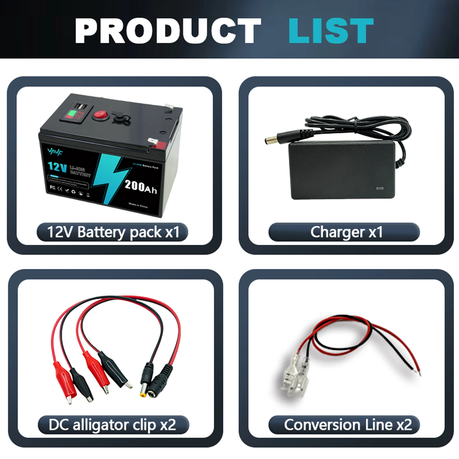 Alto 🍂 Batería LiFePO4 de calidad 12V 200Ah, 🤸 Ciclo profundo recargable con BMS para scooters, energía solar, fuera de la red, buscador de peces