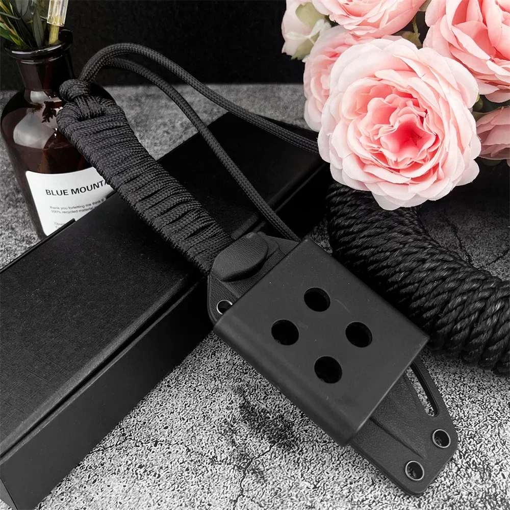 سكين نجاة ذو شفرة ثابتة - شفرة تانغ كاملة من الفولاذ المقاوم للصدأ 440C مع مقبض سلك نايلون وغمد تكتيكي للقطع في الهواء الطلق