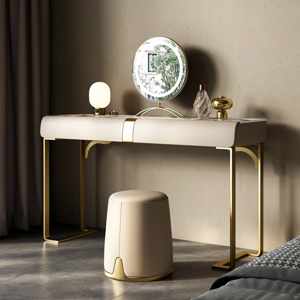 Nordic Style Bedroom Furniture Gold Stainless Steel Mdf Mirror Dresser Dressing Table Modern Simple Vanity Table With Led Light