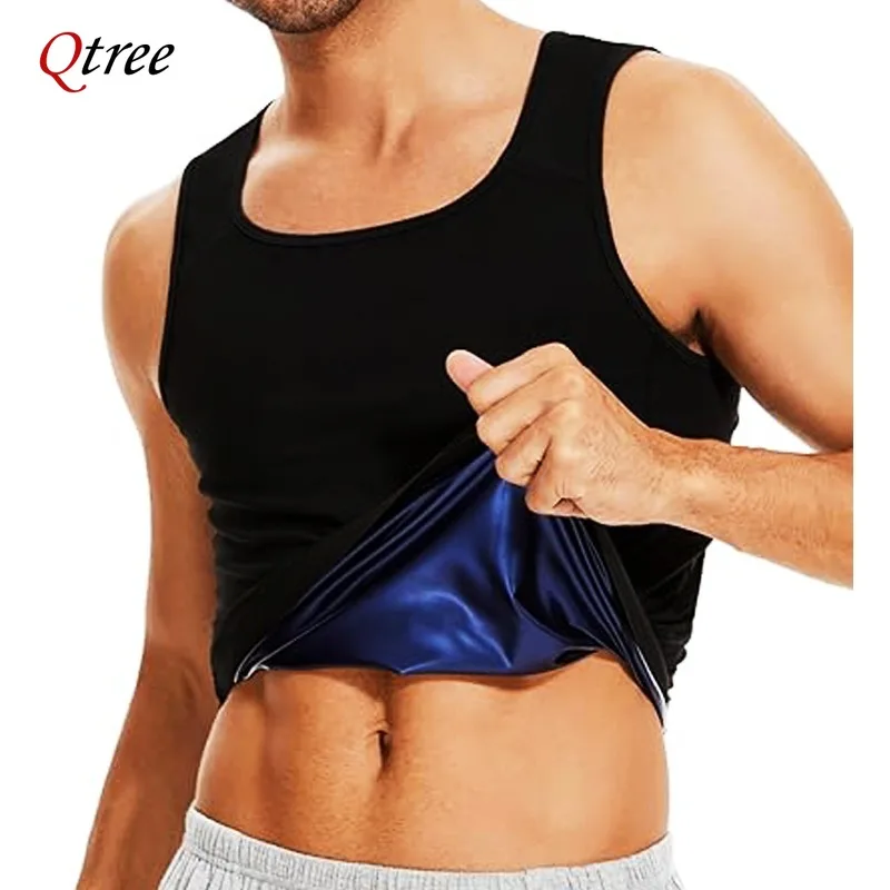 Qtree Sauna Sweat Vest for Men Waist Trainer Sleeveless Fat Burner Suits Compression Weight Loss Hot Thermo Body Shaper Tank Top
