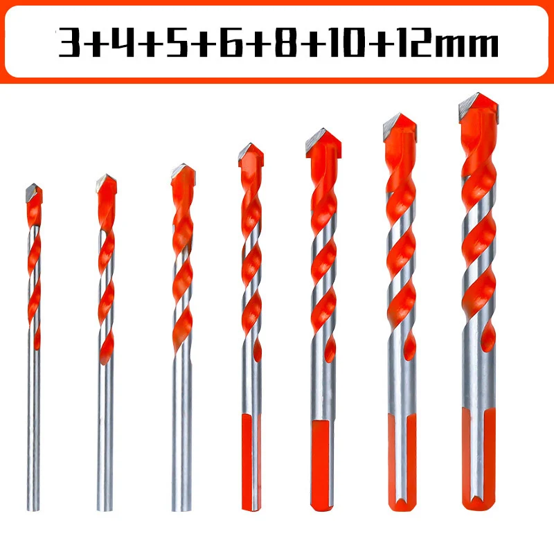 7pcs Tungsten Carbide Masonry Drill Bit 3-12mm Drilling Glass Ceramic Tile Concrete Metal Drilling Tool Center Brick Wood Bit