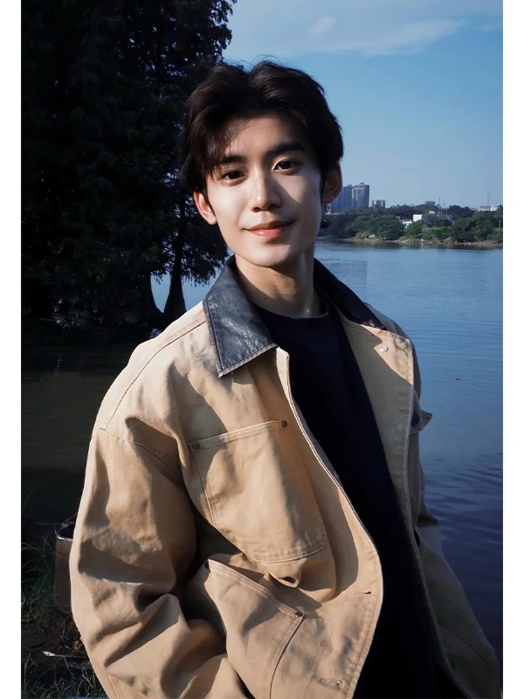 

Vintage American Sle Patchwork Workwear Jaet Men's Baseball orm Multi-ket CleanFit Detroit Top Casual Loose Fit