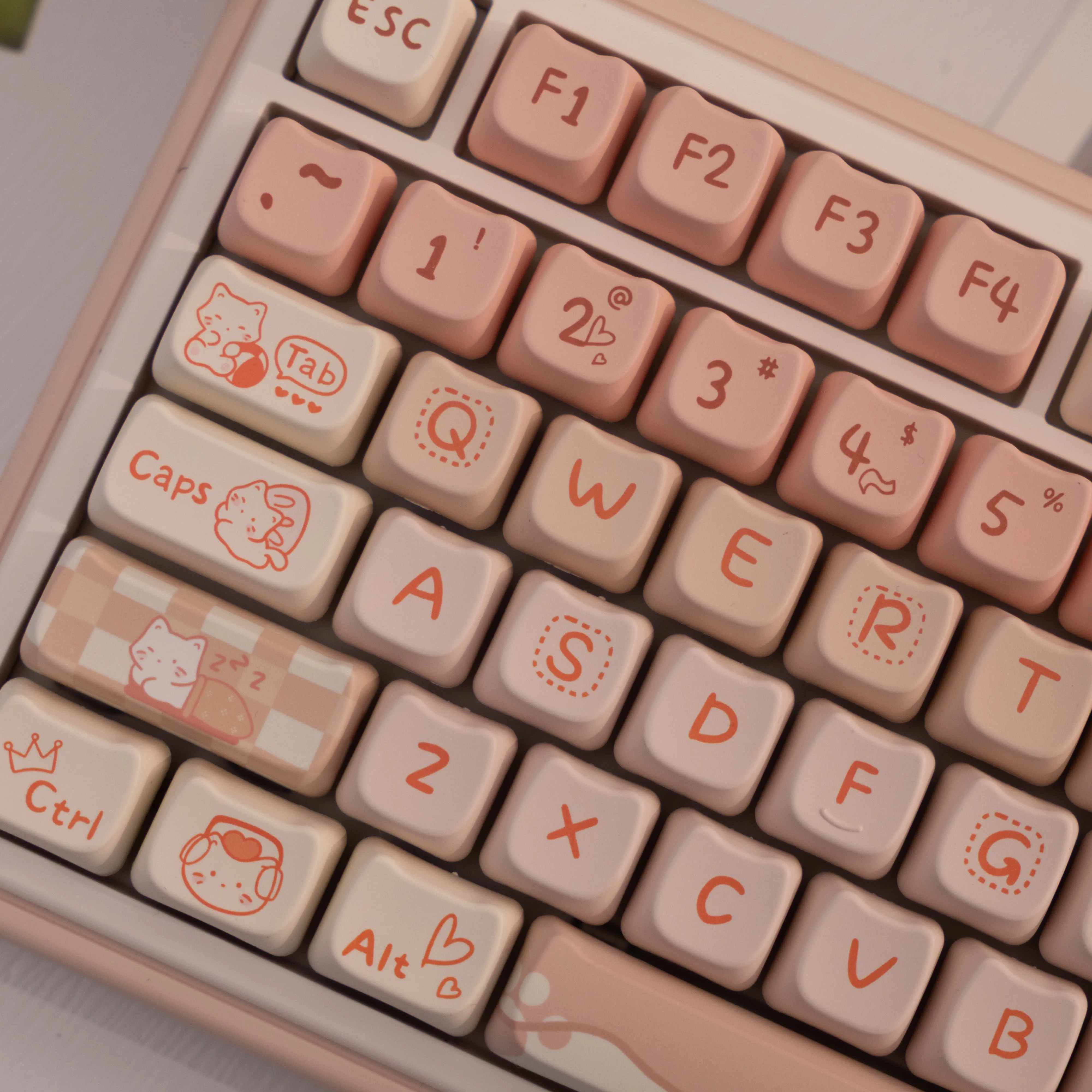 142-key Party Cat Keycap  Cat-shaped PBT Dye Sublimation MAO Contour Compatible with MX for  Keyboard Fit 61/64/68/87/96/104/108