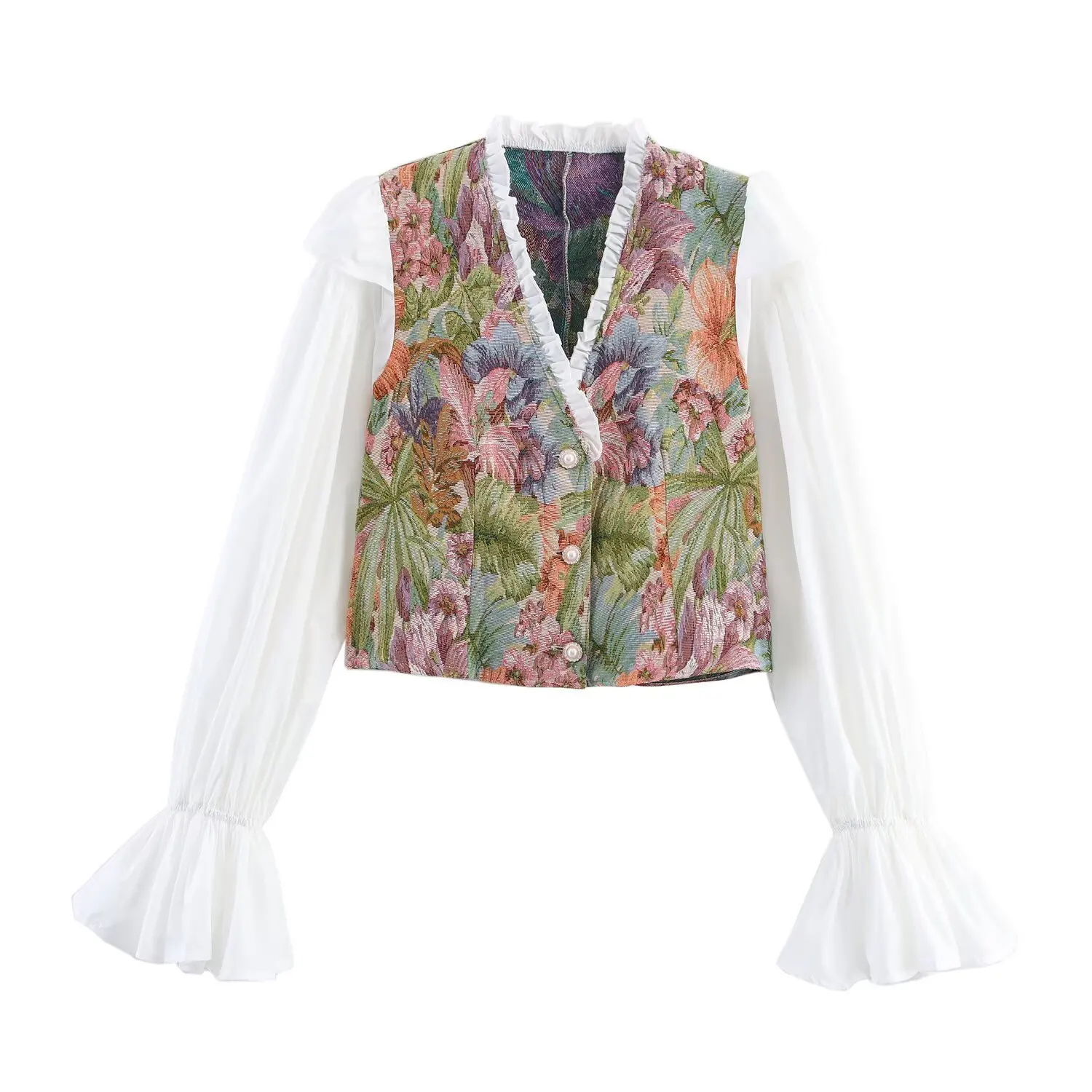 

Милые укороченные топы, винтажная блузка для женщин, туника с квадратным воротником и пышными рукавами, рубашки, блузка Mujer De Moda, бандажные блузки с цветочным принтом