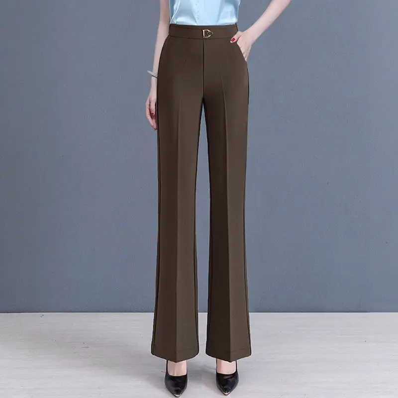 

Office Lady Fashion Coffee Flare Pants Spring Autumn New Korean Women Elastic High Waist Slim All-match Street Casual Trousers