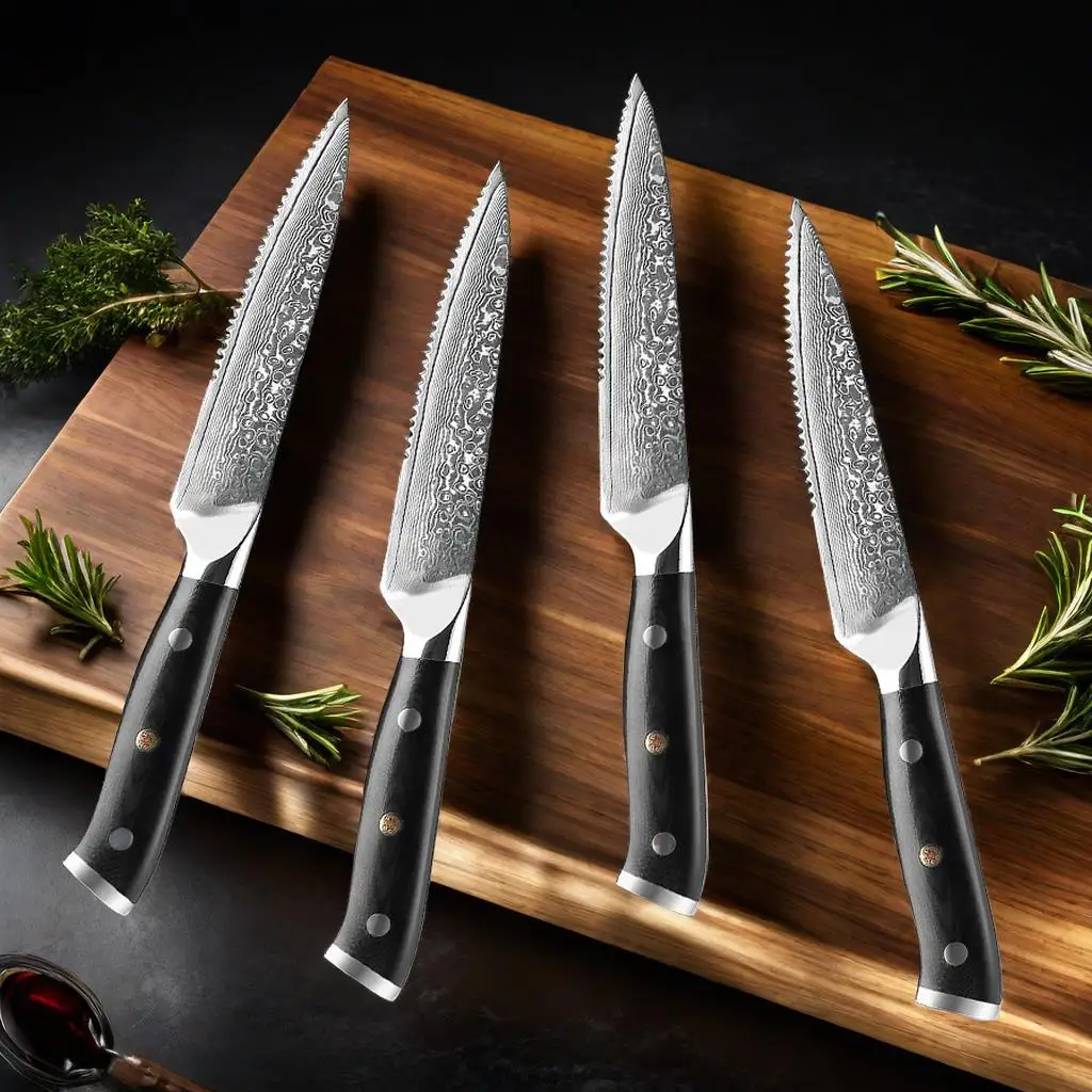 Damaskus Stahl Steak Messer Set Hause Abendessen Messer Professionelle VG10 Griff 67 Schicht Rasiermesser Scharfe Schneiden Obst Carving Brot Messer