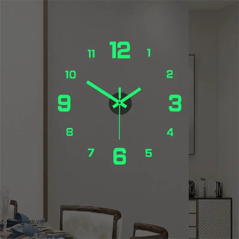 Grande horloge murale sans cadre 3D Shoous, horloge numérique, autocollants muraux, horloge silencieuse pour la maison, salon, 1,2 pièces