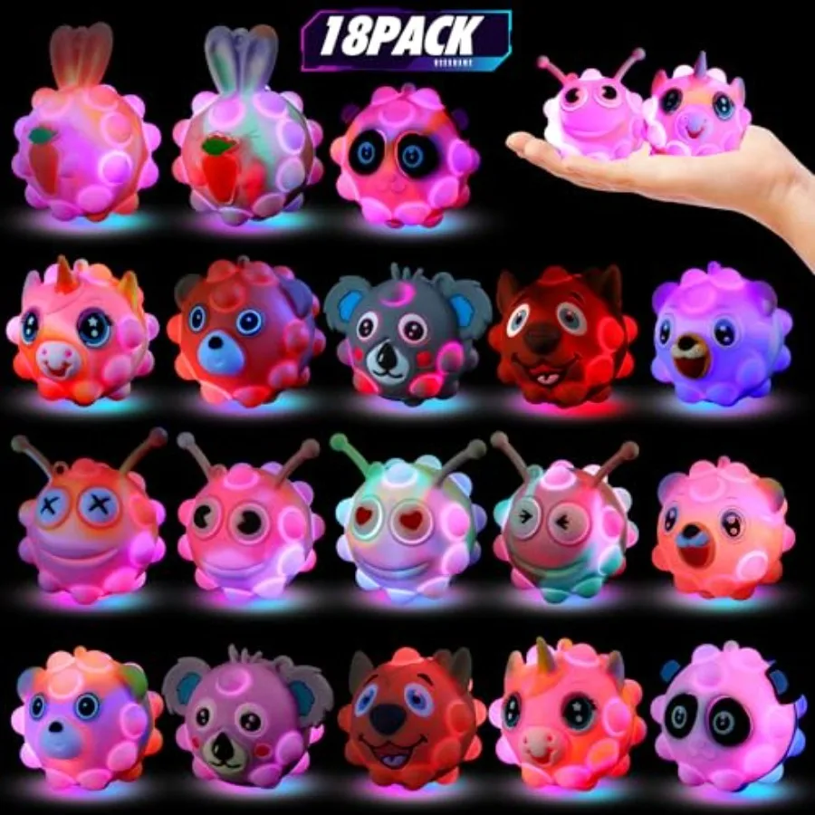 

18PCS Light Up Fidget Balls Party Favors, 2 inch 3D Animal Pop Balls Fidget Toys, Party Favors for 4-12, Goodie Bags Stuffers,