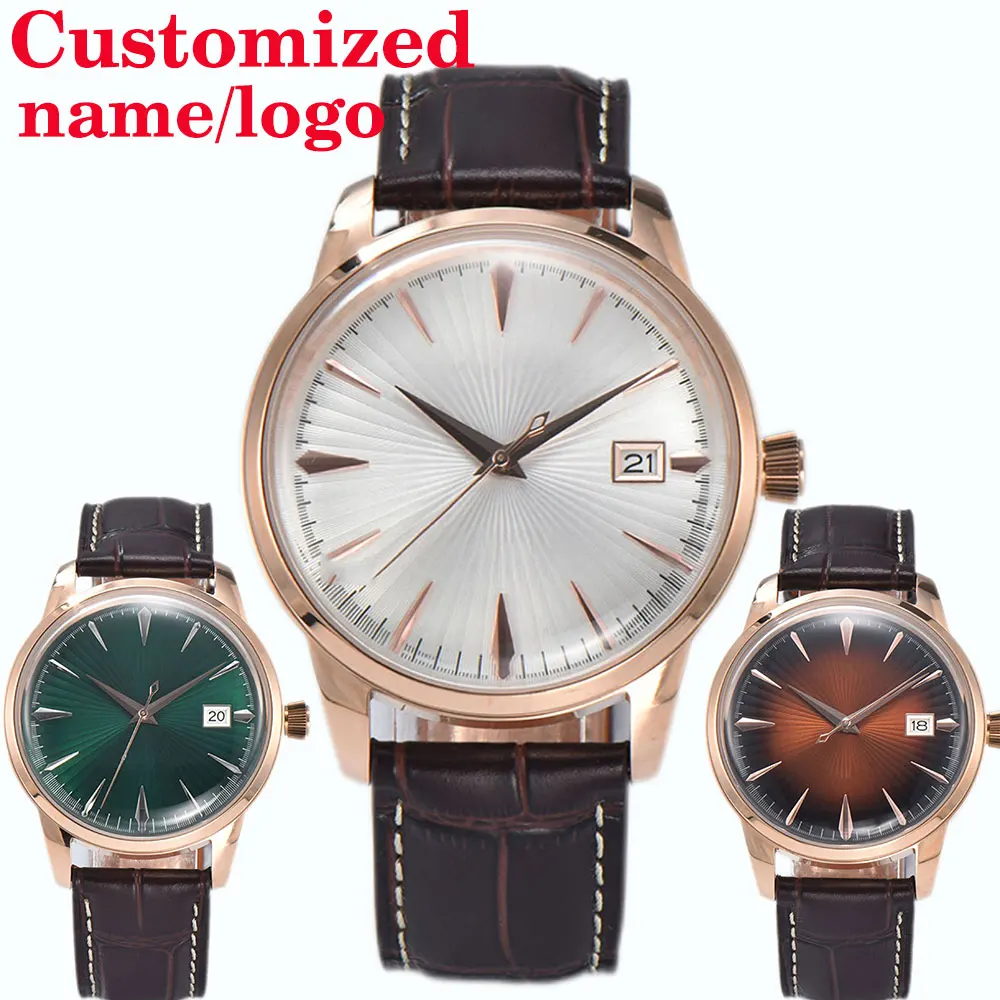 Men\'s Watch Customized Logo NH35 Movement  New Cocktail Mechanical Watch Sapphire Glass Leather Bracelet New Waterproof Watch