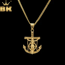 TBTK Punk Crucifix Jesus Cross Navy Rudder Anchor Pendant Necklace Classic Chain Men Stainless Steel Jewelry Wholesale