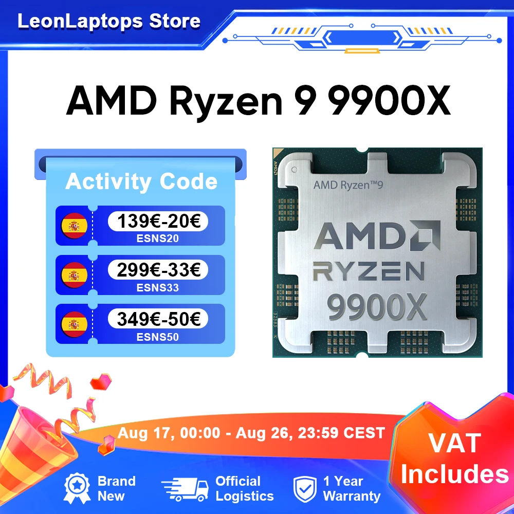Procesador AMD Ryzen 9 9900X 4.4GHz 12 Núcleos 24 Subprocesos L3=64MB Caché de Juego 4NM TDP 120W Socket AM5 CPU para… — oferta en AliExpress