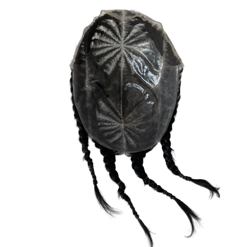 أنظمة الشعر البشري الهندي العذراء 1 #   Jet Black Color 10A Grade Cornrow Braids BIO Toupee 8x10 وحدة الدانتيل الأمامي للرجال السود