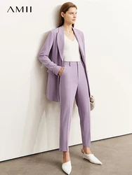 AMII Minimalism Pant Sets Office Lady Turndown Collar 2023 Spring Casual Blazer Long Women's Pantsuit Suits for Women 72341016