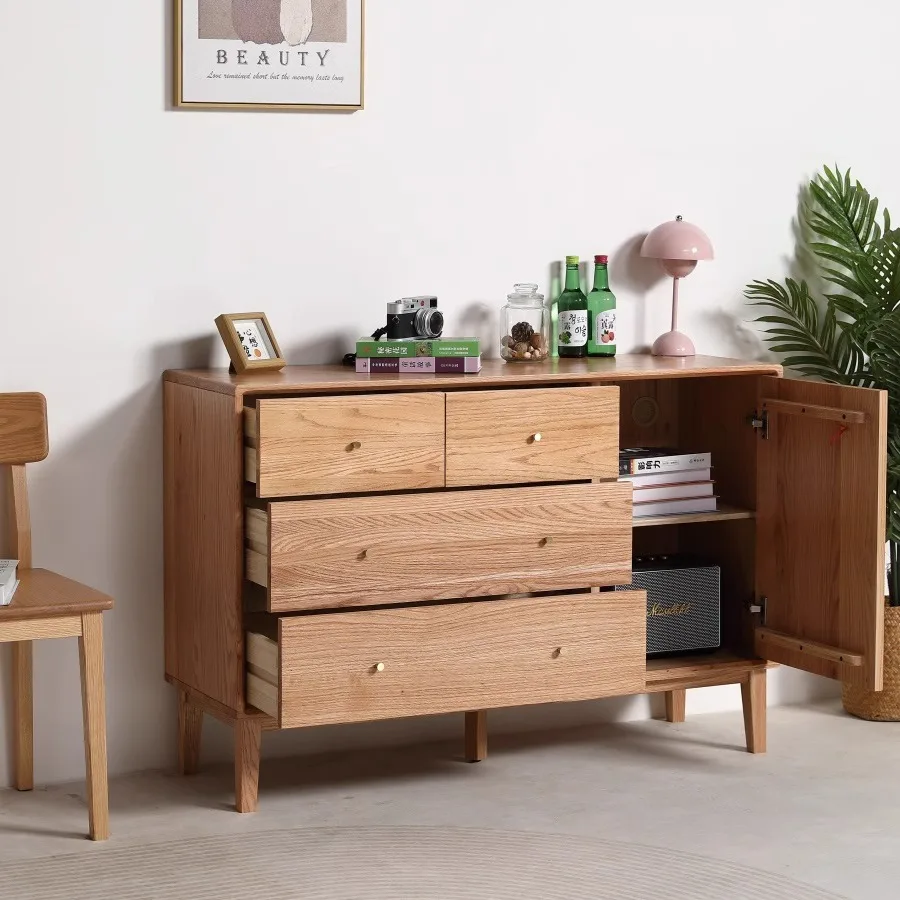 Kommode aus reinem Massivholz, nordische Schlafzimmerkommode, Aufbewahrungsschrank aus Eiche, Spind-Haushaltsmöbel mit Tür
