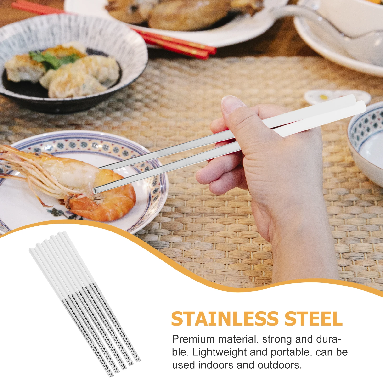 

Anti-Slip Stainless Steel Lightweight Reusable Metal Chopsticks For Kitchen Cooking Outdoor Camping Party Premium