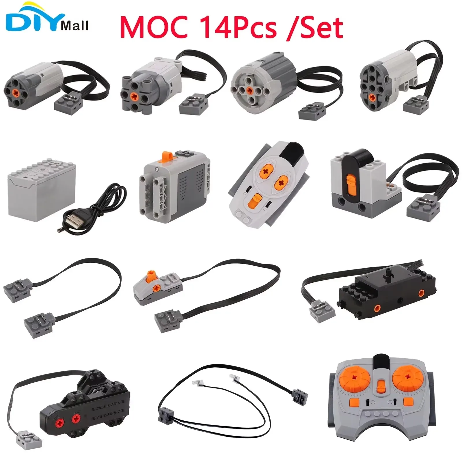 14Pcs/Set Technical Motor Parts MOC Multi Power Functions 8293 8883 99012 88004 Train Motor IR Remote Receiver Battery Box