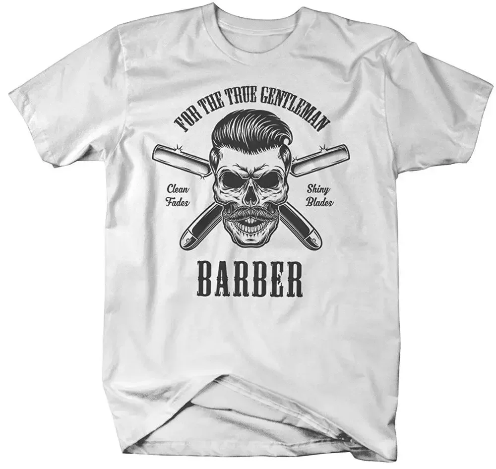 Barber Skull Barbers Shiny Blades Brand T-Shirt 100% Cotton O-Neck Summer Short Sleeve Casual Mens T-shirt Size S-3XL