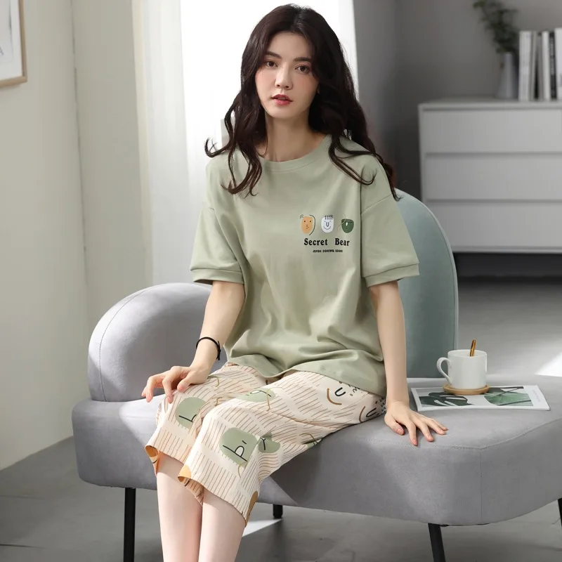 Summer New Girls Short-Sleeved 7 Pants Set Korean Version of the Thin Section of the United States Girls Casual Printing Pajamas