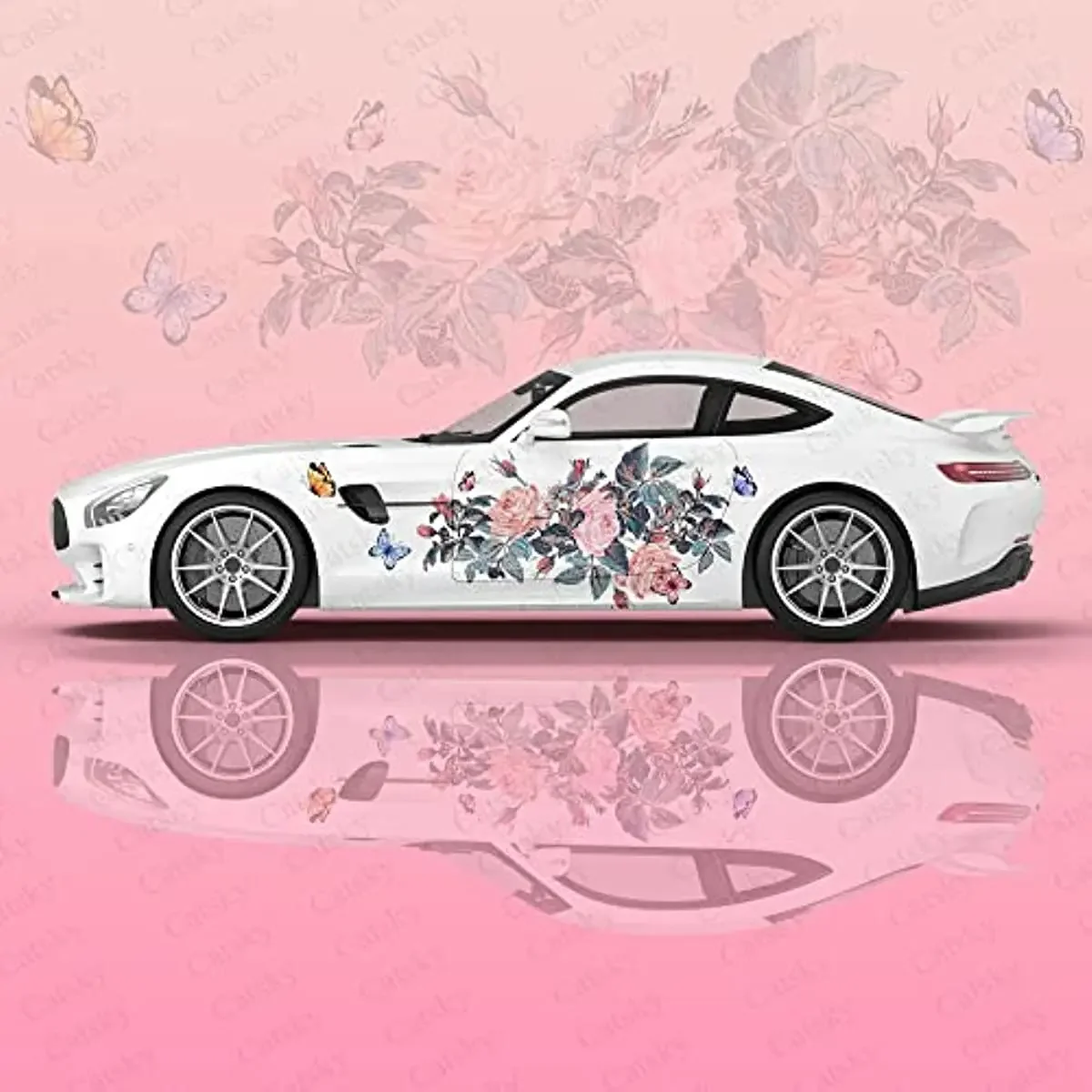 

Большие автомобильные наклейки Butterfly & Rose Combo — водонепроницаемые и солнцезащитные наклейки премиум-качества с цветочным рисунком для радостного вождения