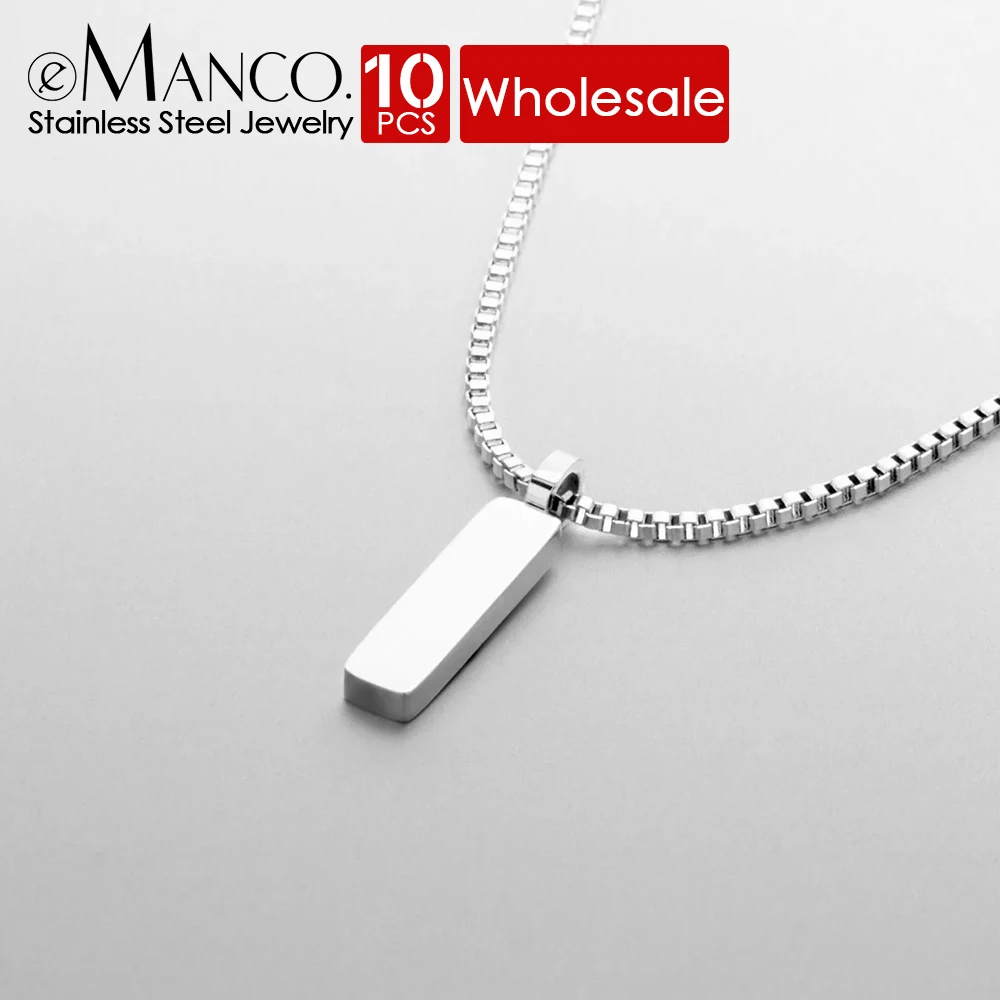 eManco 10PCS Europe the United States titanium steel does not lose color Box Pendant Necklace men's hip-hop a chain Collarbone c