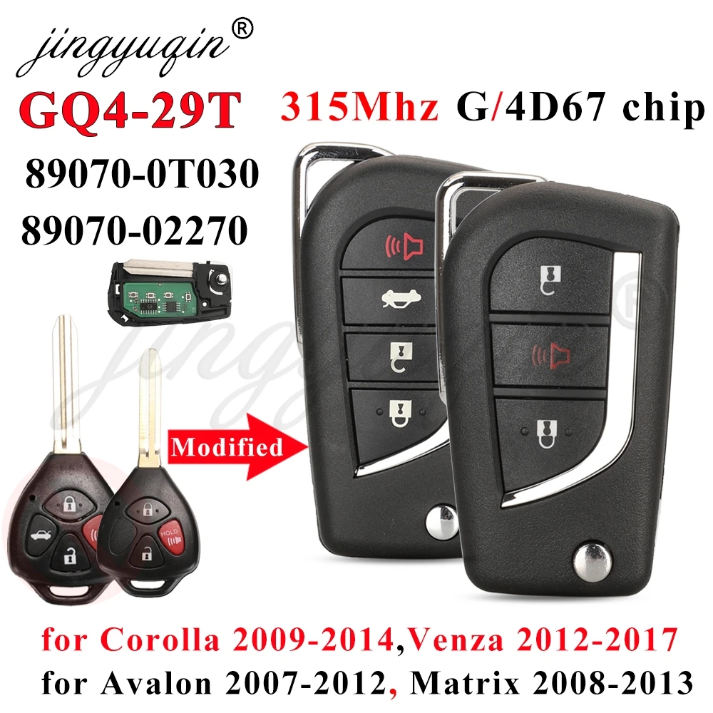 

GQ4-29T 315МГц 4D67/G Чип-ключ-брелок для Toyota Venza 2012-2017, Corolla, Avalon, Matrix 2008-2014, 89070-02270/0T030