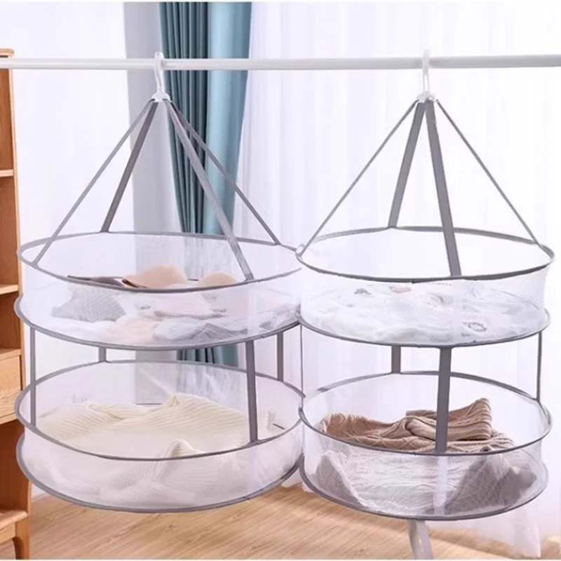 Single-layer / Double-layer Clothes Drying Net, Mesh Laundry Basket for Home Use, Multi-purpose Foldable Clothes Drying Rack