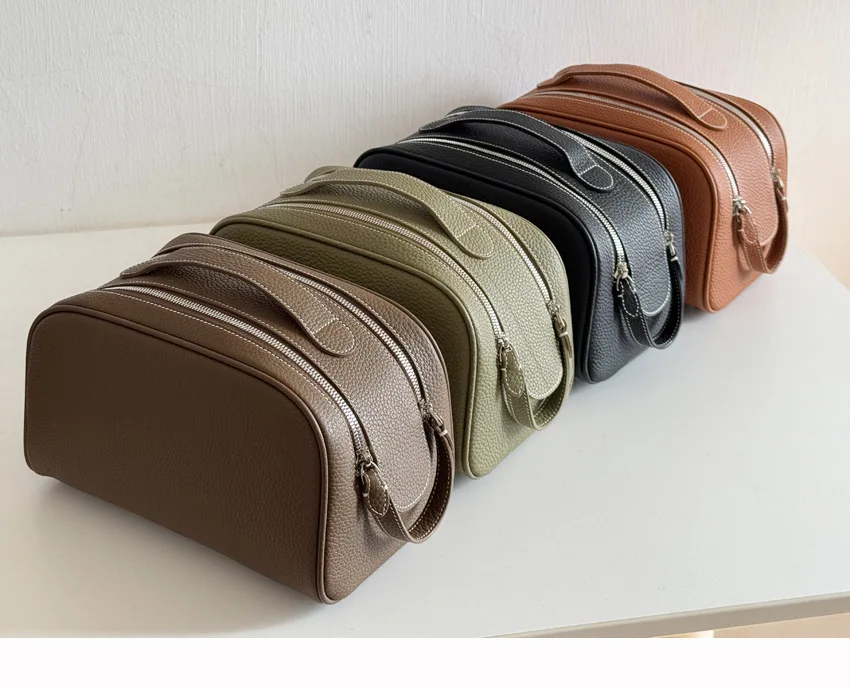 Erstklassige Kosmetiktasche aus Rindsleder für Damen, Hochwertige Tragbare Reise-Kosmetiktasche mit Großer Kapazität, Weiche Luxus-Toilettentasche – Detail 5