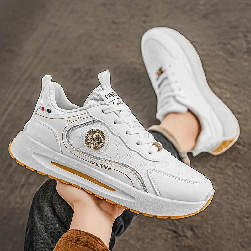 Men's Comfortable Athletic Shoes Fashion Platform Shoes with Metallic Accents Designer Mens White Platform Casual Shoes 2026 New