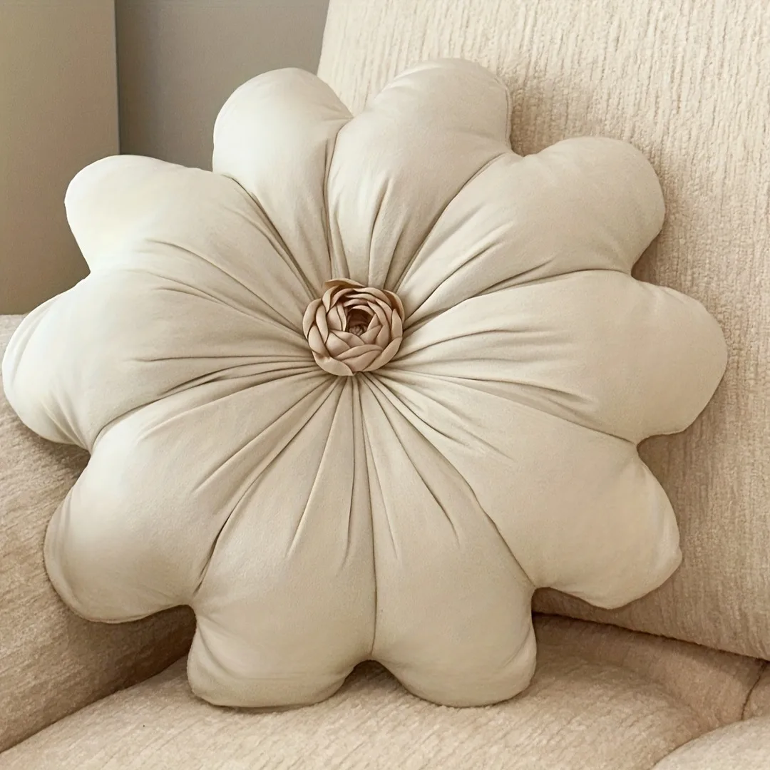 Luxury Dutch Velvet Flower Pillow Soft Plush 5-Petal Floral Cushion with Ruffled Edges All-Season Sofa Bed Lumbar Seat Pillow
