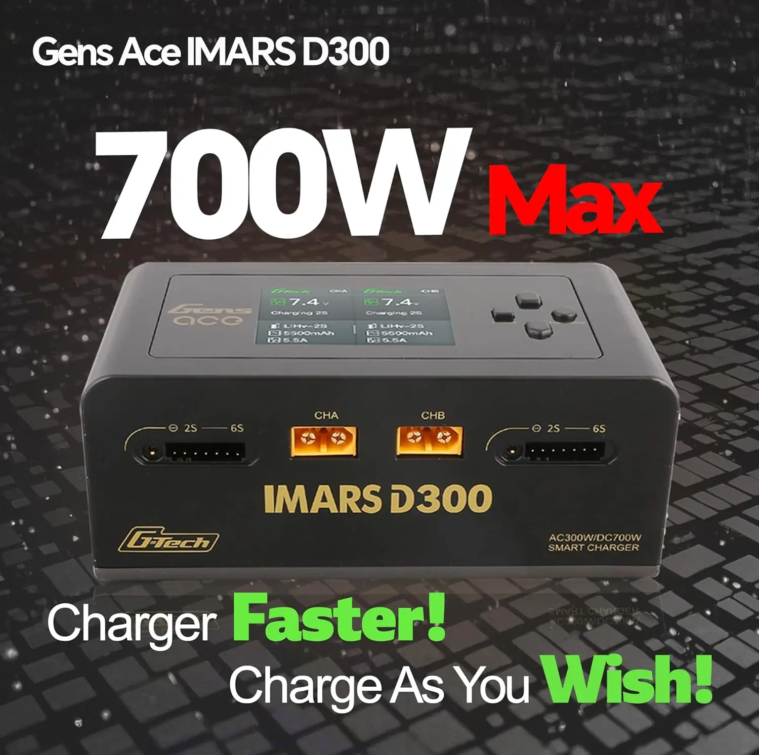 IMARS D300 Gens Ace 리포 배터리 충전기 G-Tech 시리즈 스마트 듀얼 리포 밸런스 충전기 AC 300W DC 700W(350W*2) 16A 듀얼 채널