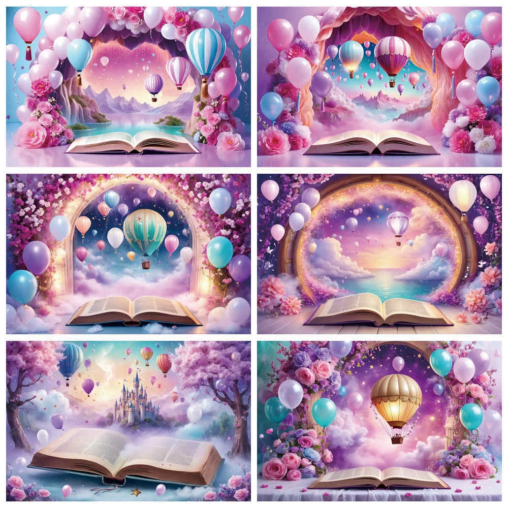 

MOON.QG Magic Book Children Graduation Backdrop Flower Balloon Fairy Birthday Photo Studio Background Sign Party Shooting Props