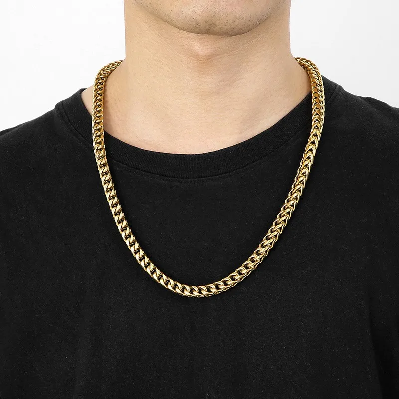 HAOYI New Stainless Steel Men's Necklace Fox Tail Chain Necklace   Keel chain  Braided chain Punk Hip Hop Multi Color Jewelry