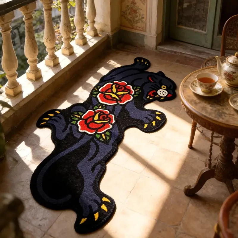 VIKAMA Irregular Rose Tiger Pattern Carpet Fashion Creative Lightweight Comfortable Home Decor for Living Room Bedroom
