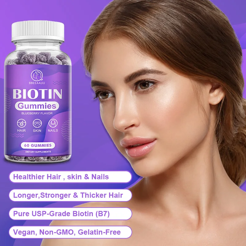 BBEEAAUU Biotin Gummies Hair Growth Prevent Hair Loss Increase Hair Follicles Support Nail & Skin Health Beauty Care for Women