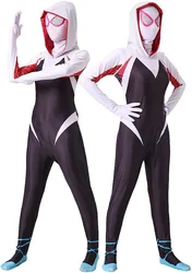 Gwen Spider Costume for Girls White Spidergirl Bodysuit Jumpsuit Mask 3D Style Girl Halloween Costumes Cosplay Suit