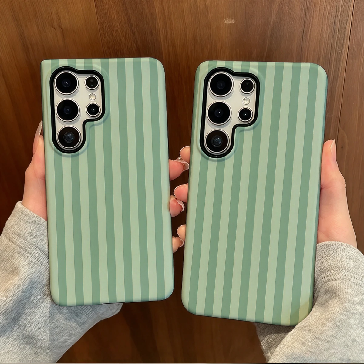 Sage Tonal Stripes Phone Case For Samsung Galaxy S26 S25 Ultra S24 S23 Plus Hard Shock‑Absorption 2-in-1Protective Cover