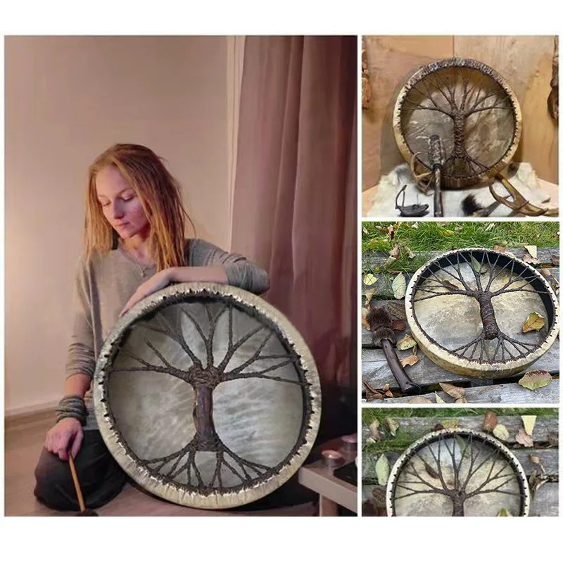 Tree of Life Shaman Drum Siberian Drum Handmade Decorative Craft Jewelry Home Spirit Ceremony Tabletop Display Accessories